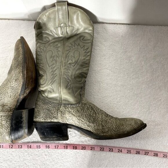 Vintage Grey Green Leather Pointed Toe Cowboy Boots 8.5 - Picture 16 of 16